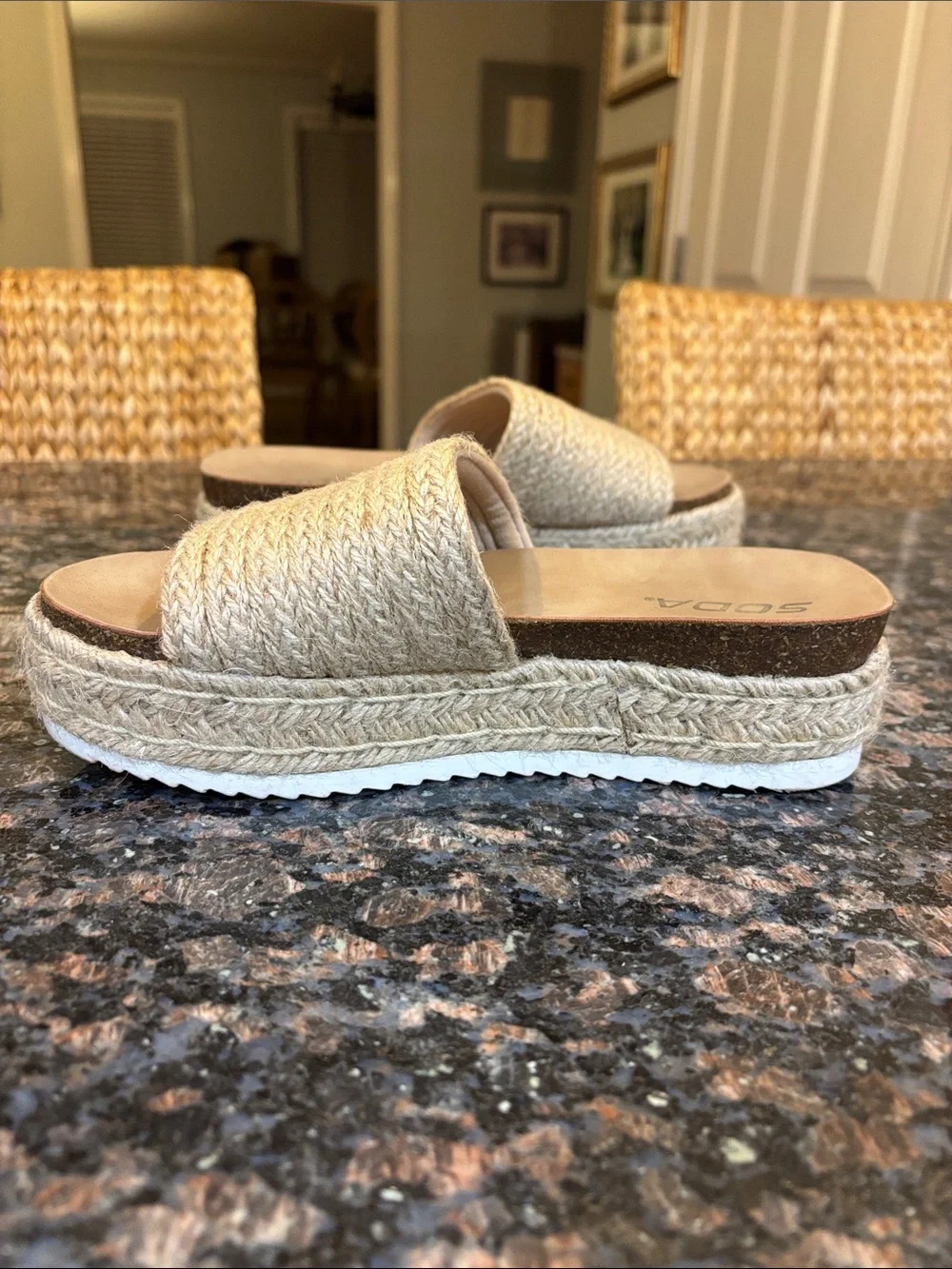Soda Women’s Open Toe Platform Wedge Heel Raffia Espadrille Sandal